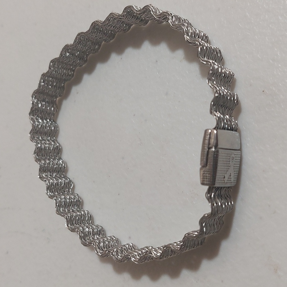 Cancer Awareness Ribbon Wavy Woven Wire Mesh Wrap Bracelet Magnetic Clasp